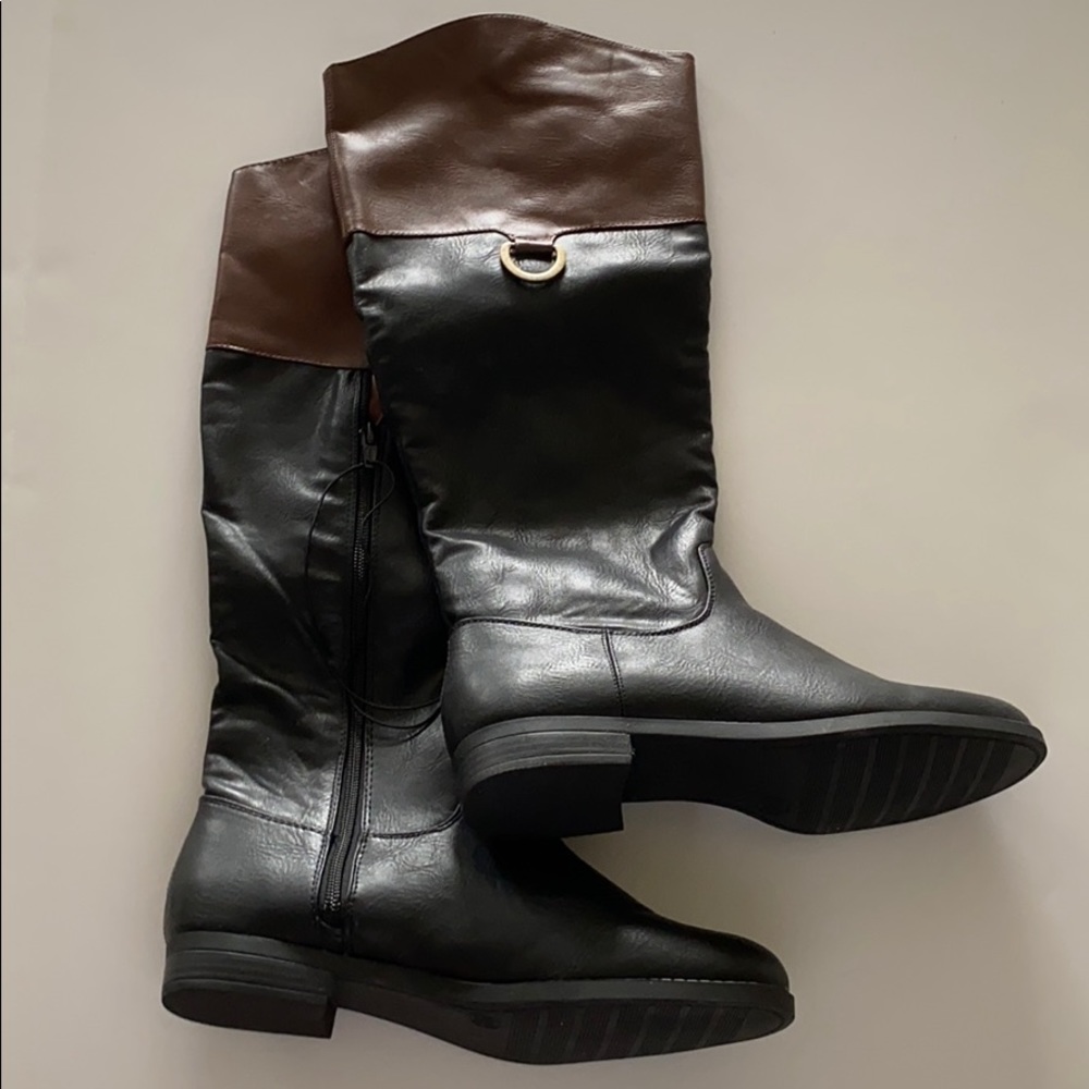 NWT Merona Black & Brown Rider Boots (size 8.5)